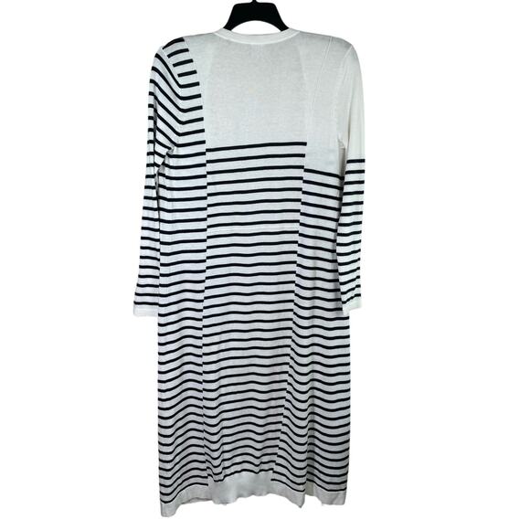Cabi Duster Cardigan Open Sweater Women's Medium Navy Cream Striped Long Knit - Picture 5 of 13